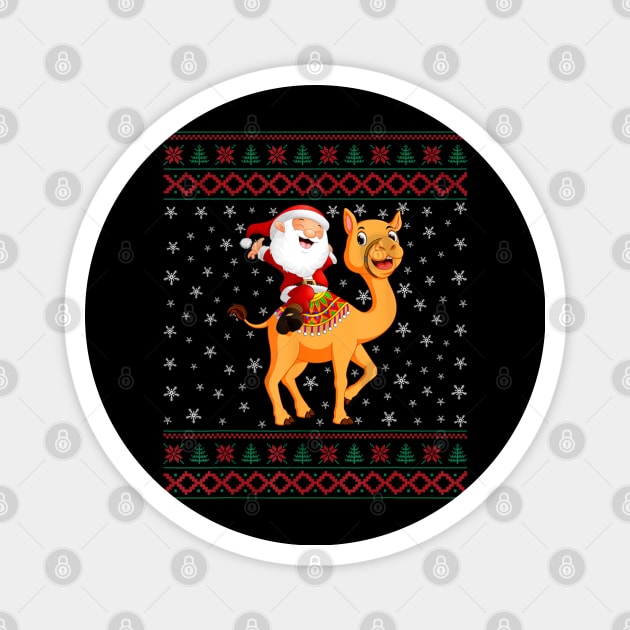 Ugly Christmas Sweater Santa Riding Camel Magnet by Mitsue Kersting